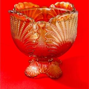 Iridescent Amber Glass Pedestal Bowl - Home Art